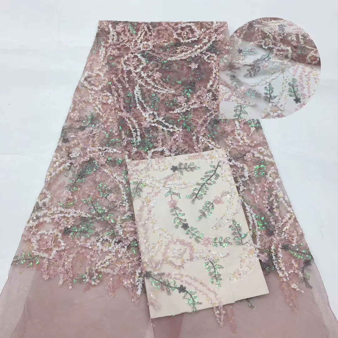 

Nigeria Lace Fabric Embroidery African Sequin Lace Fabric Bride 2020 High Quality French Tulle Lace Fabric ZX4094