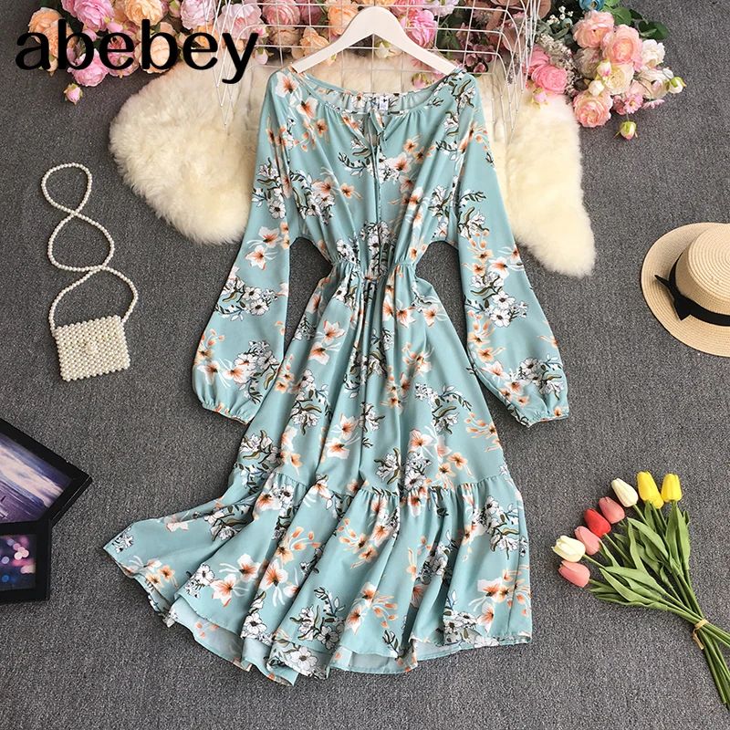 

Женское плиссированное платье-трапеция средней длины, платье средней длины с круглым вырезом, длинными рукавами, оборками и высокой талией,...