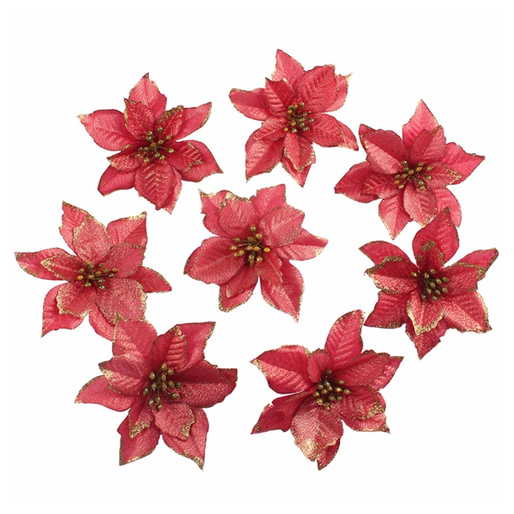 10 шт. орнамент Блестящий Poinsettia вечерние украшения подарок Рождественская елка