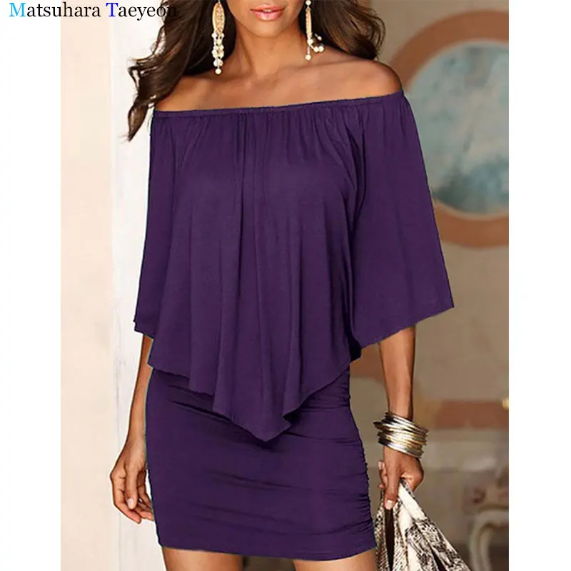 Женское платье футболка с открытыми плечами рукавами летучая мышь вечерние