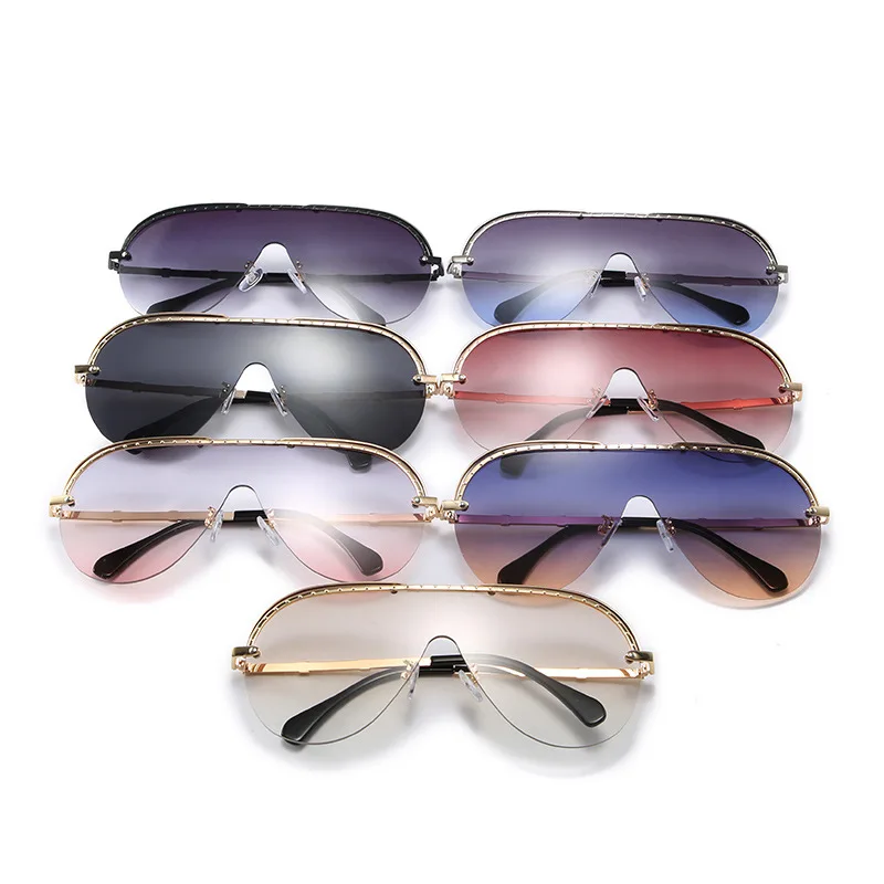 

AOZE 2020 Luxury fashion one-piece aviation sunglasses metal half frame oversized mark women gradient UV Women ins Popular