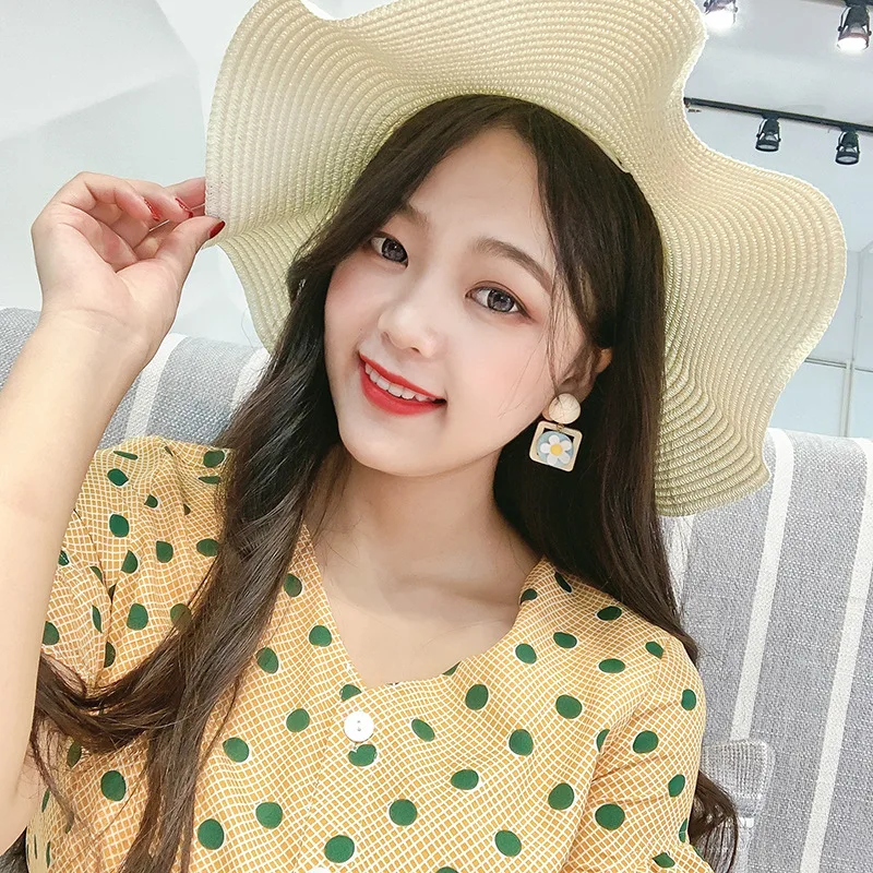 

DREJEW White Yellow Sun Flower Alloy Stud Statement Earrings Christmas 925 Drop Earrings for Women Wedding Fashion Jewelry E4441