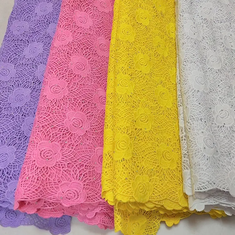 

CQ240 Guipure Lace Excellent Embroidered with stones African Swiss Cord Lace fabric Nigerian occasional wear sewing cloth
