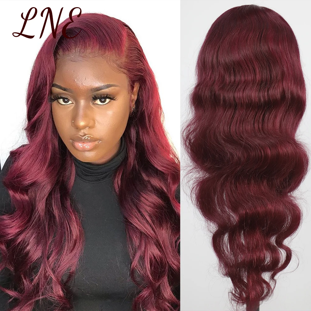 

LNE бордовый кружевной передний парик объемные волнистые парики 99J для женщин оригинальные вьющиеся бразильские волосы 30 дюймов L47925