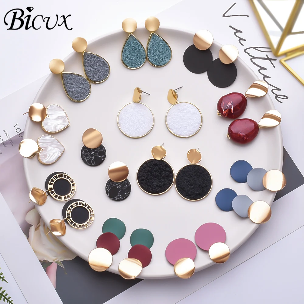 BICUX винтажные Золотые круглые серьги для женщин массивные геометрические из пуха
