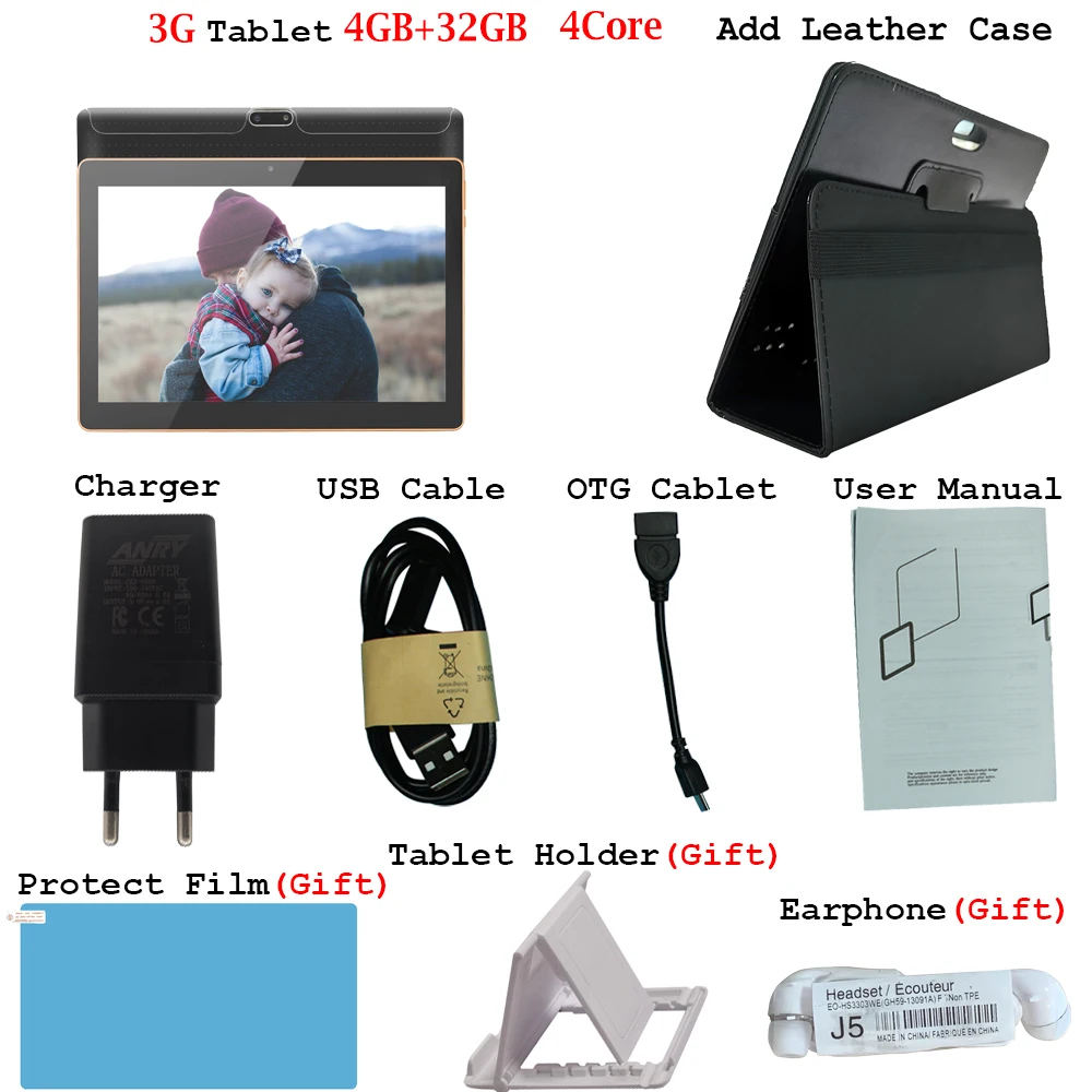 Add cover case 10-дюймовый планшетный ПК с системой андроида и 7,0 4 ядра, 4 Гб Оперативная память 32 GB Встроенная память 1280*800 ips Экран Планшеты 3g Телефонный звонок Wifi gps и видеоприемник - Комплект: Add cover case