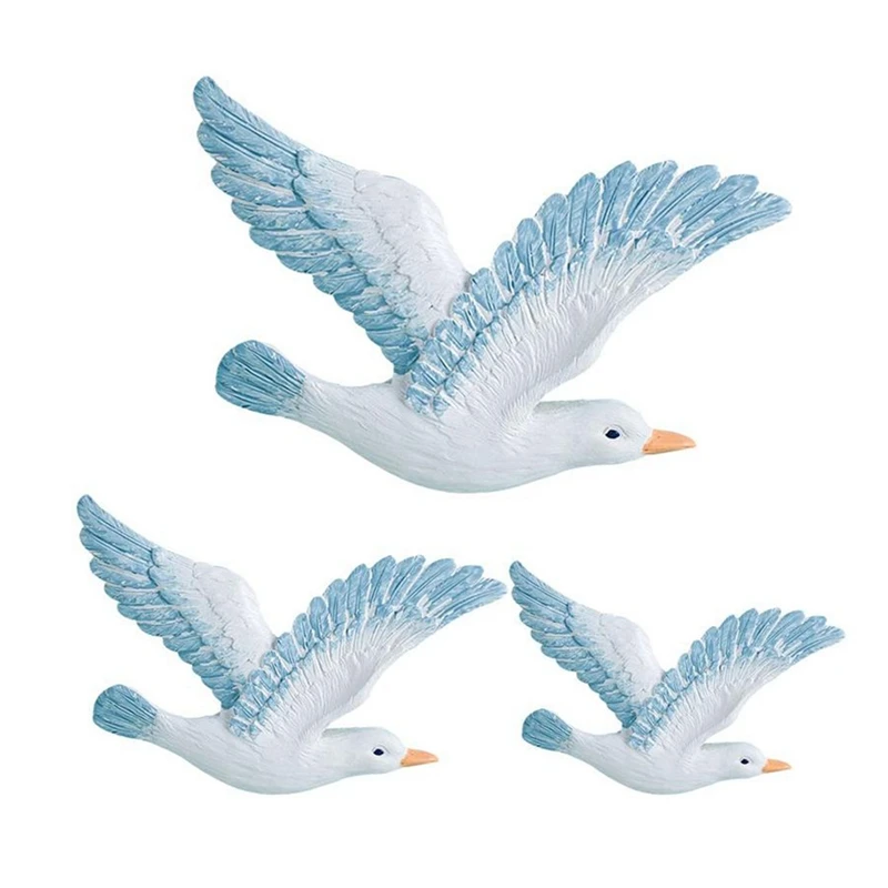 

3PCS Different Sizes Mediterranean Style Sea Resin Birds Set Seagulls Backdrop Wall Pendant Home Decoration