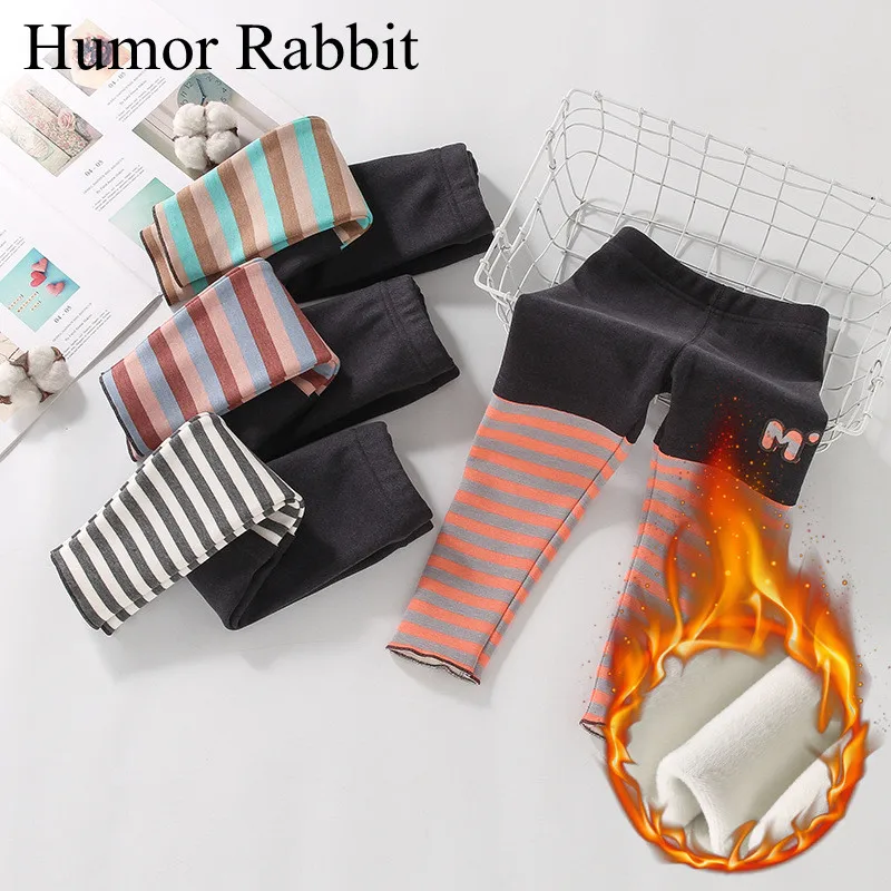 

Girls Leggings Children New Autumn Winter Plus Velvet Leggings Baby Kids Leggings for Girls Striped Stitching Velvet Outer Pants