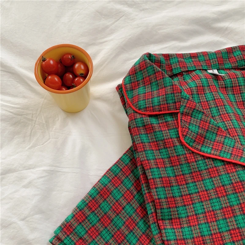 

chic spring autumn plaid long sleeve pants suit home clothes sleepwear pajama set women trouser 2 piece set outwear blusas L324