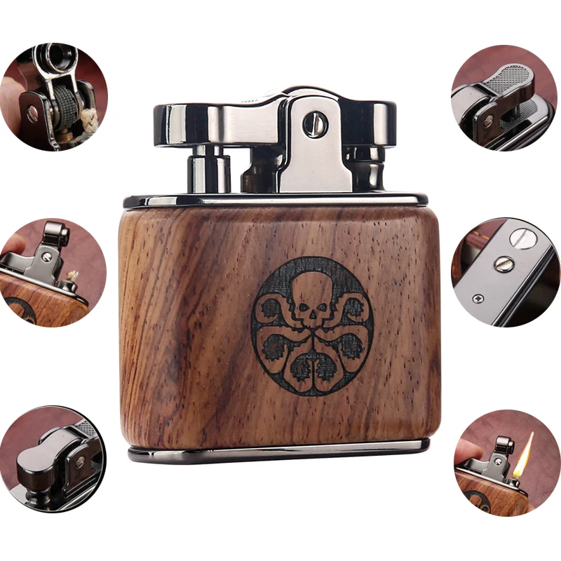 

Vintage Sandalwood Kerosene Lighter Unique Cool Metal Gasoline Cigarette Encendedor Creative Petrol Oil Lighters Gadgets For Men