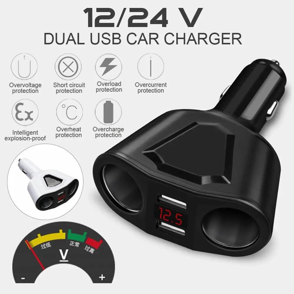 

12/24 V 3.1A Dual USB Car Charge Sockets Dual Cigarette Lighter Splitter Adapter Mobile Phone Power Auto USB Adapter Car Charge