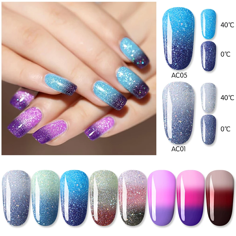 WHID шик Термальность Гель лак для ногтей Цвет изменения УФ гель с блестками био