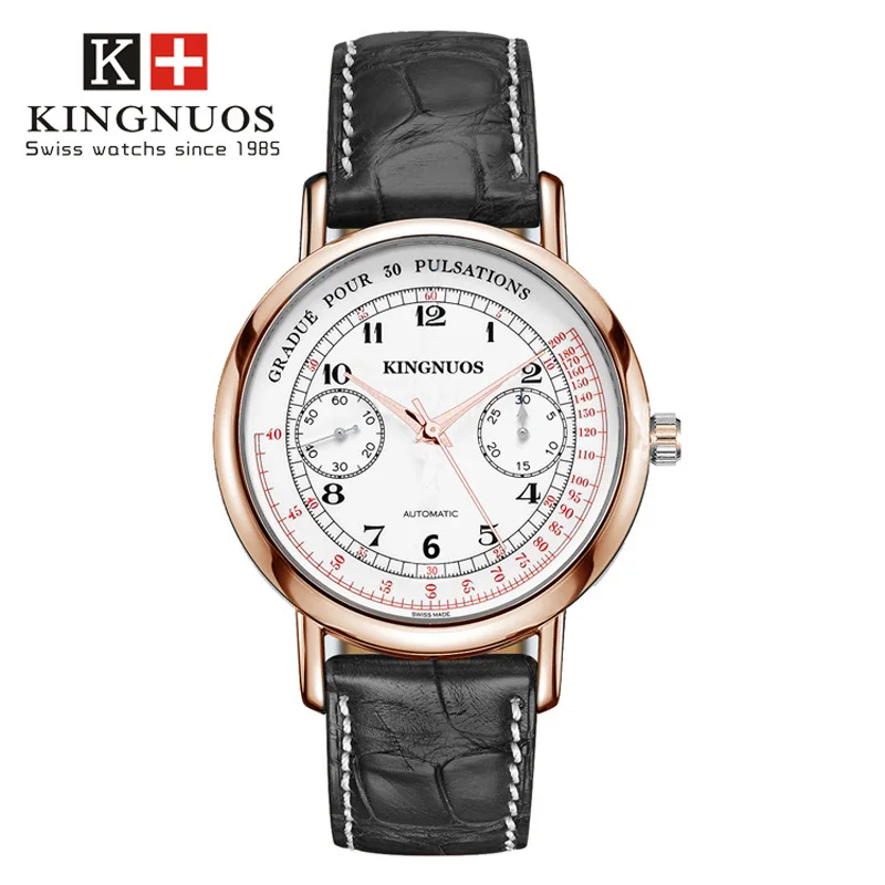 Black-Silver-White Kingnuos модные повседневные брендовые Роскошные Кварцевые часы кожаные деловые Reloj водонепроницаемые мужские наручные часы юбилейные подарки для мужчин - Цвет: Black-Silver-White