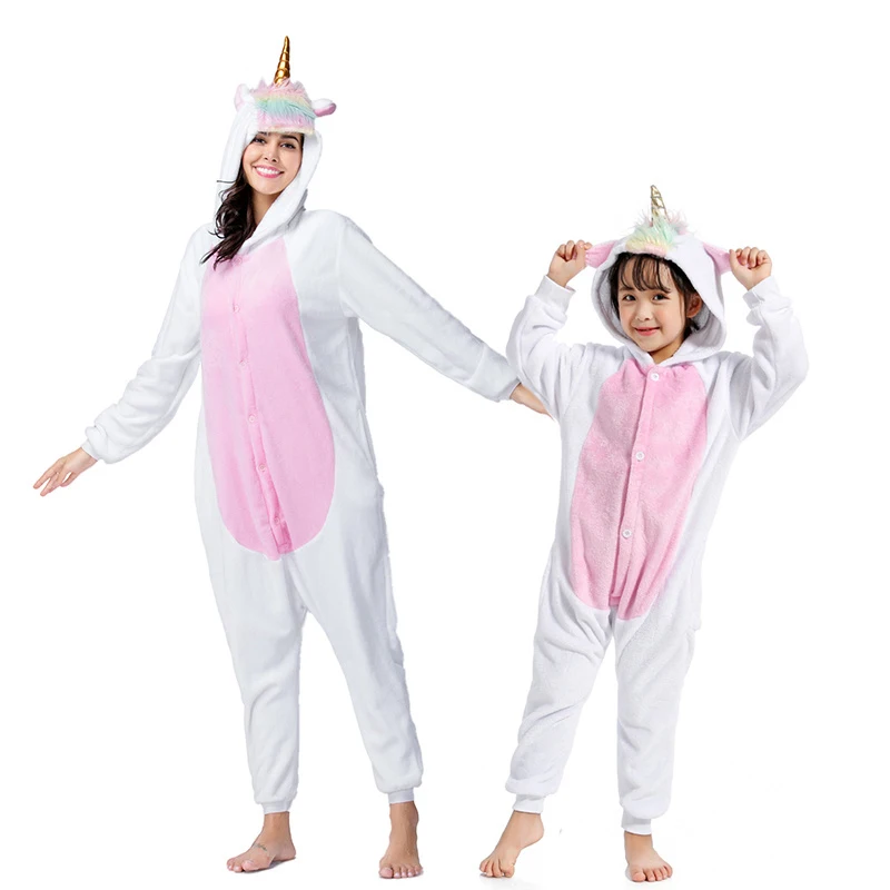 JinJiao Pegasus NEW мама и я животное единорог панда семья соответствия пижамы одежда с капюшоном дети мать мягкие пижамы зима рождественская пижама мама дочка семейная одежда - Цвет: JinJiao Pegasus