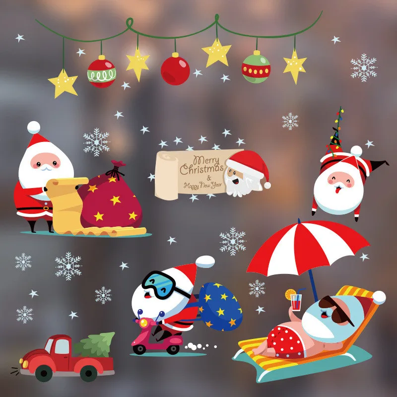 

Christmas Window Stickers Wall Decoration Santa Claus Snowflake Wall Decals Christmas Ornaments Navidad New Year 2022