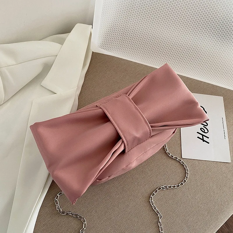 

New Arrival Women's Single Shoulder Bag for 2021 Spring and Summer Bowknot Canvas Female's Chain Bag Lady's Crossbody Bag