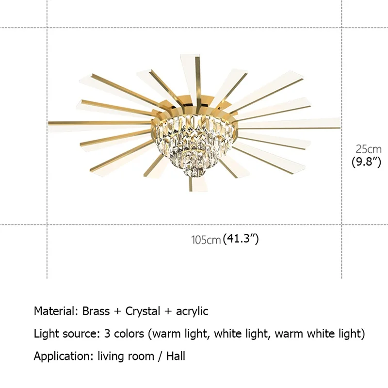 

AOSONG Ceiling Light Contemporary Luxury Brass Crystal Lamp LED Fixtures 3 Colors For Home
