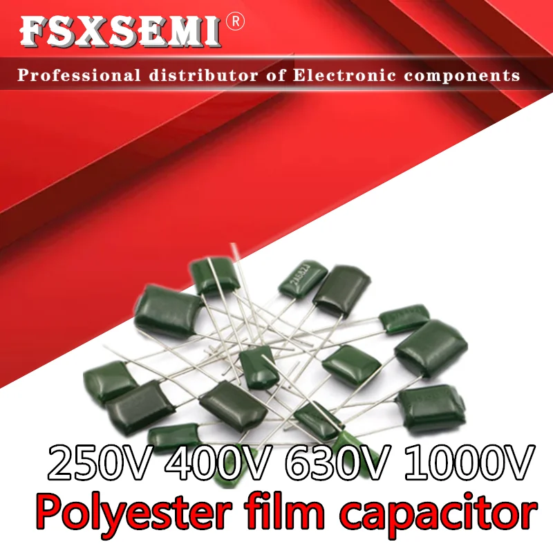 

1000pcs Polyester film capacitor 250V 400V 630V 1000V 1nF 10nF 100nF 2E222J 2E223J 2E104J 2J102J 2J103J 2J473J 2G103J 3A332J