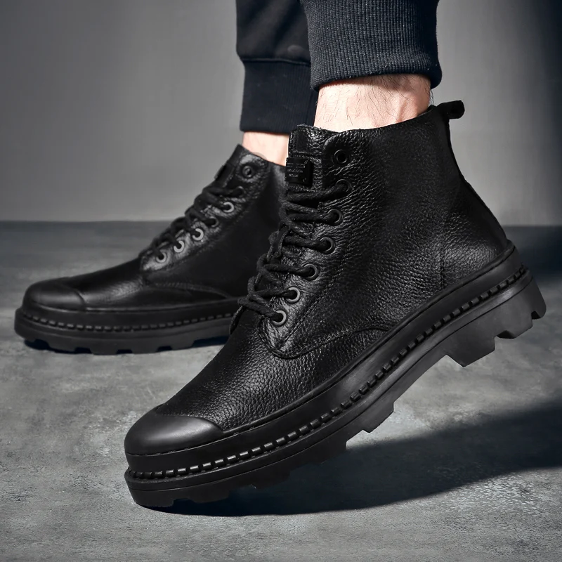 Ботильоны мужские из натуральной кожи нескользящая водонепроницаемая обувь
