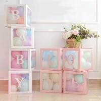 new baby shower decoration pink white 30cm transparent box first 1st birthday party wedding decor kids balloon box accessories