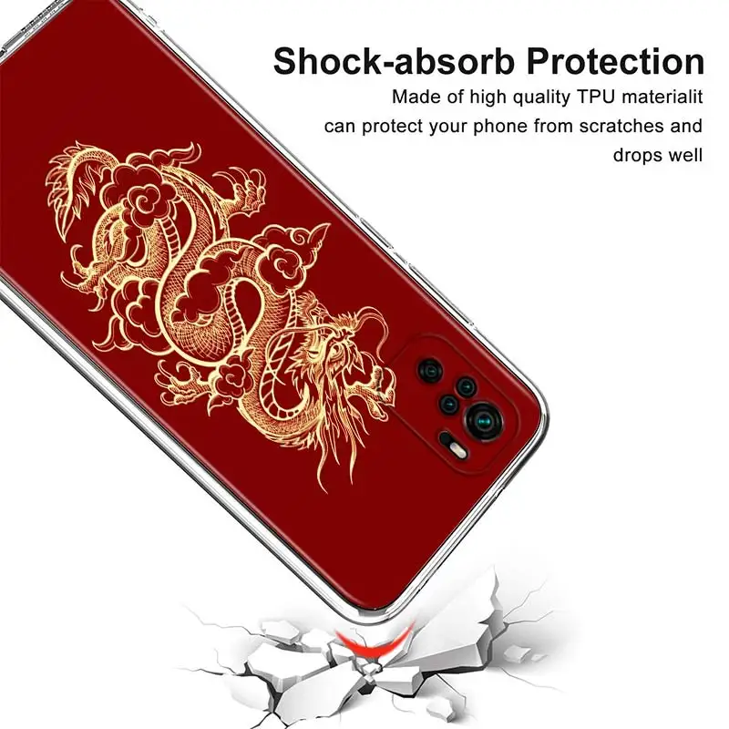 

Transparent Cover Creative Design Chinese Dragon For Xioami Redmi Note 10 10S 9T 9S 9 8T 8 7S 7 6 5A 5 4X 4 Pro Max Phone Case