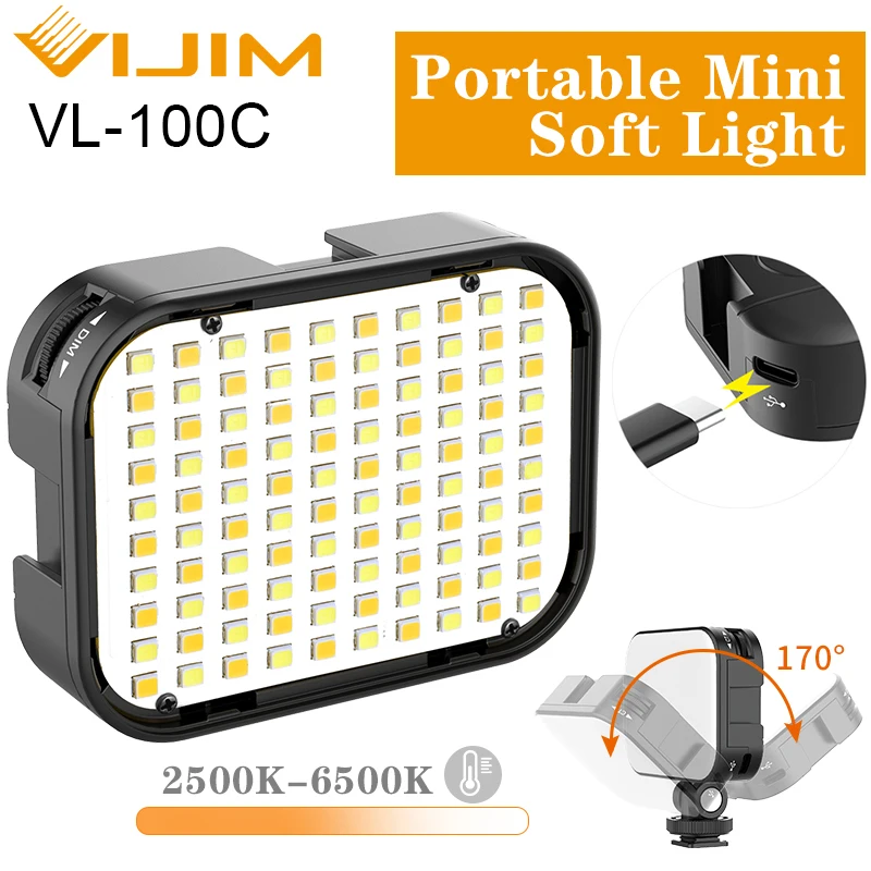 

Ulanzi Vijim VL-100C Mini Soft LED Vlog Light Adjustable On Camera Fill Light 2500K-6500K Dimmable Light Live Youtube Lamp