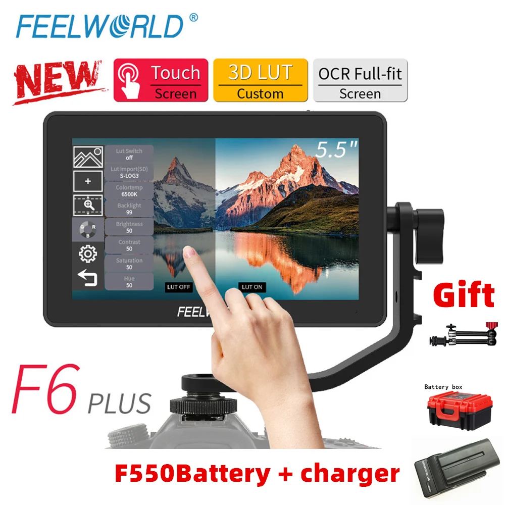 

FEELWORLD F6 PLUS 5.5 Inch on Camera DSLR Field Monitor 3D LUT Touch Screen IPS FHD 1920x1080 Video Focus Assist Support 4K HDMI