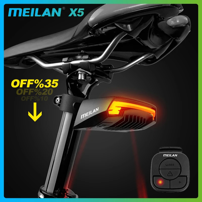 MEILAN X5 Bike Brake Taillight Turn Flashlight Bicycle Wireless Remote Control Turning Cycling Laser Safety Line Rear Lights