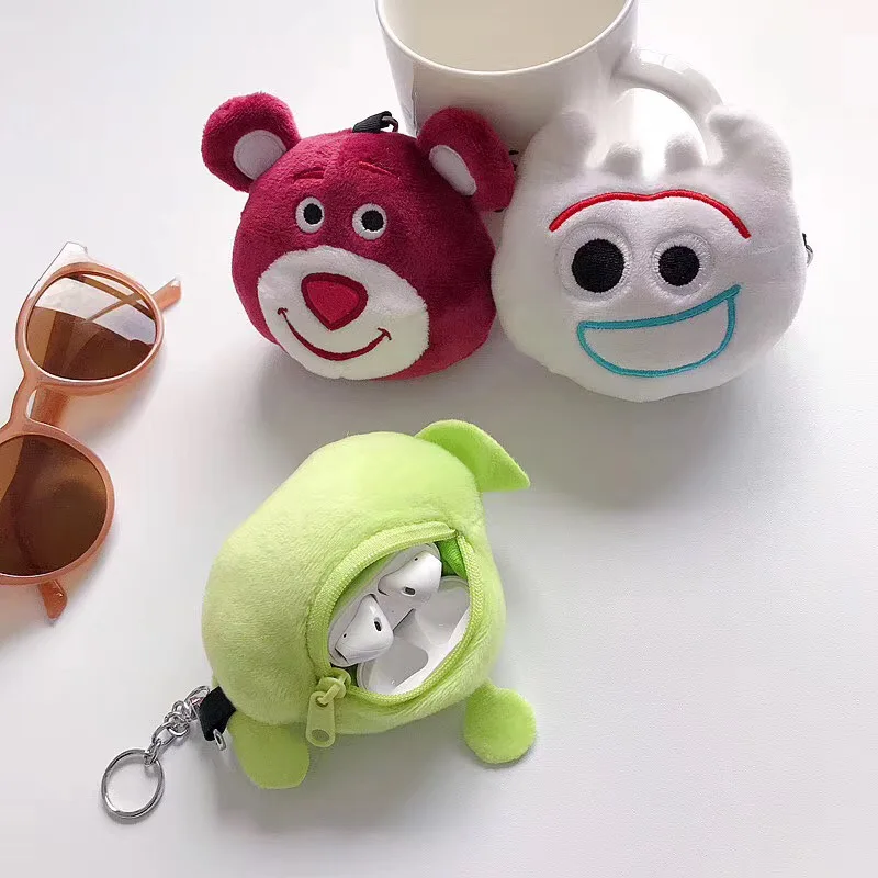 Plush 3D fork strawberry bear Bluetooth wireless headset set Silicone cover For Airpods Earphone Protective Shockproof cases