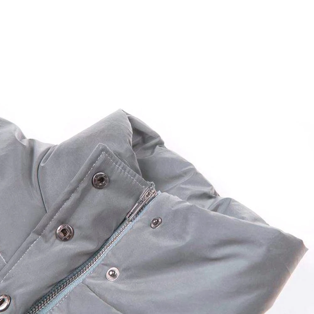 Женская укороченная куртка оверсайз ночная Светоотражающая однотонная серая