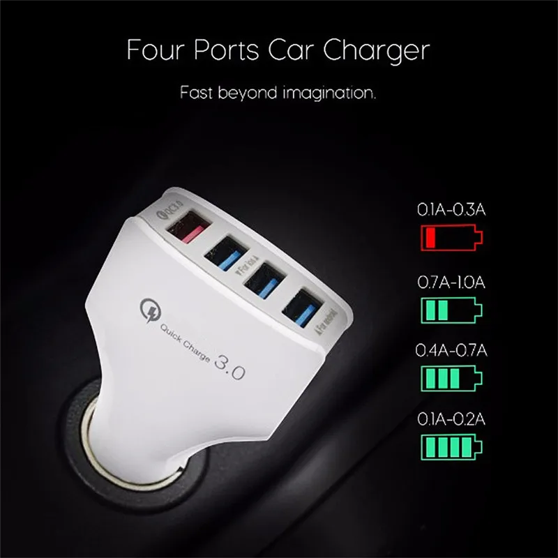 Быстрый QC 3 0 адаптер для зарядки телефона 4 порта USB Автомобильное зарядное
