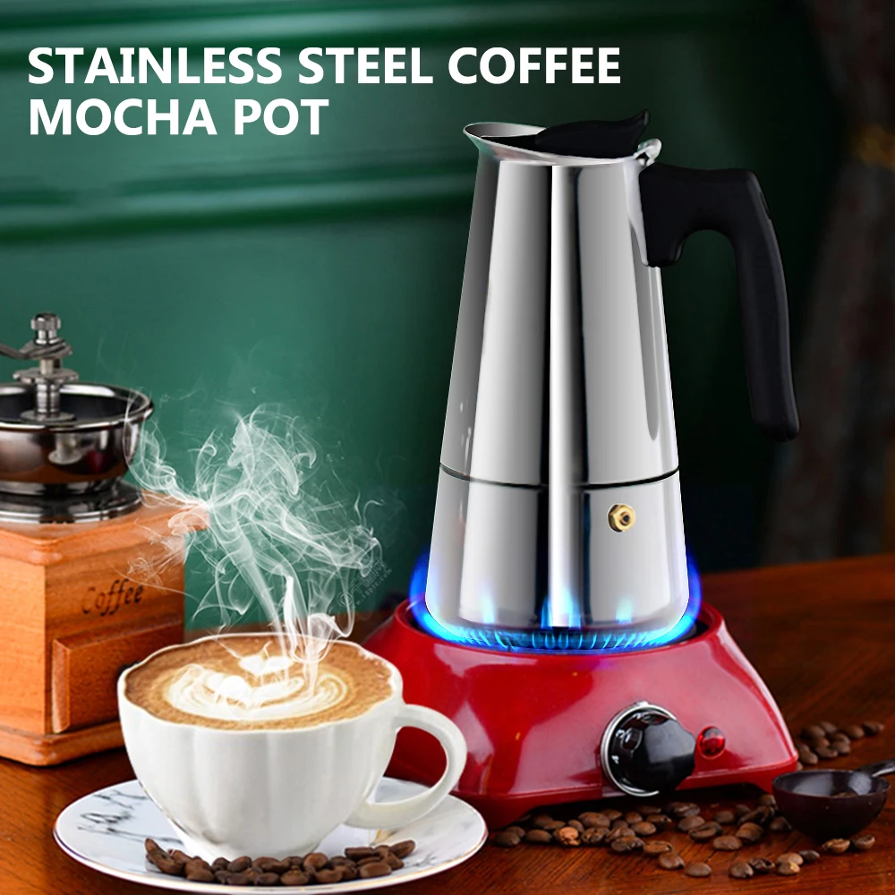 

200/300/450ml Stainless Steel Moka Maker Pot Coffee Maker Classic Cafe Percolator Maker Suitable for Induction Cookers