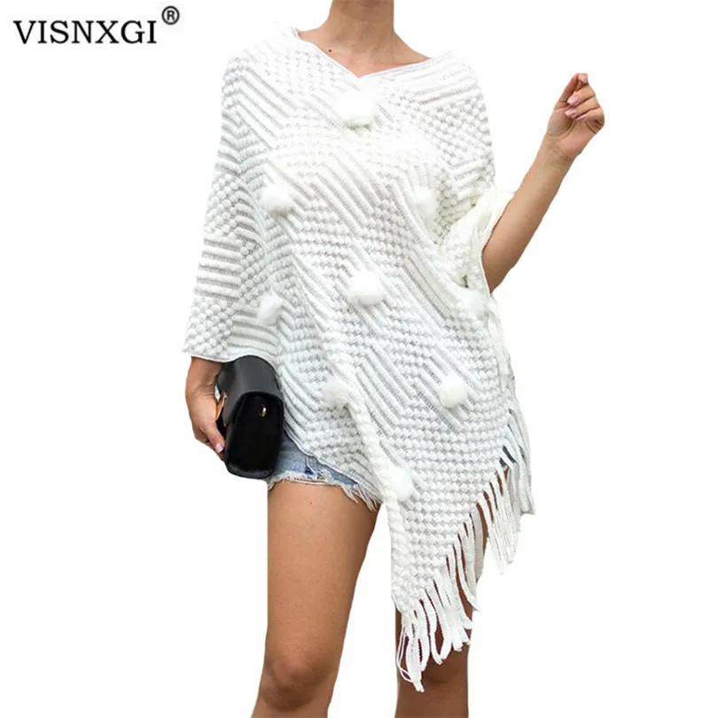 

VISNXGI Women's Sweaters Tassel Coat Cloak Loose Knitted Shawl Pullovers Ladies Irregular Sweaters Autumn Winter All-match Tops