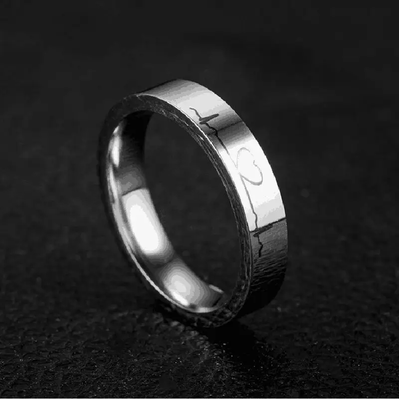 Парные кольца с ЭКГ и сердцебиением для мужчин женщин из нержавеющей стали 4 мм 6 -