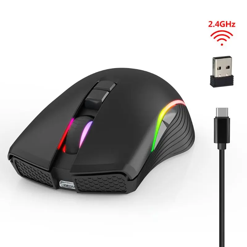 Беспроводная игровая мышь 2 4 ГГц перезаряжаемая 2400DPI регулируемая RGB геймерская