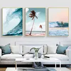 Скандинавский стиль, море, фотообои с рисунком волн, пляж, пальма, настенные картины для декора гостиной