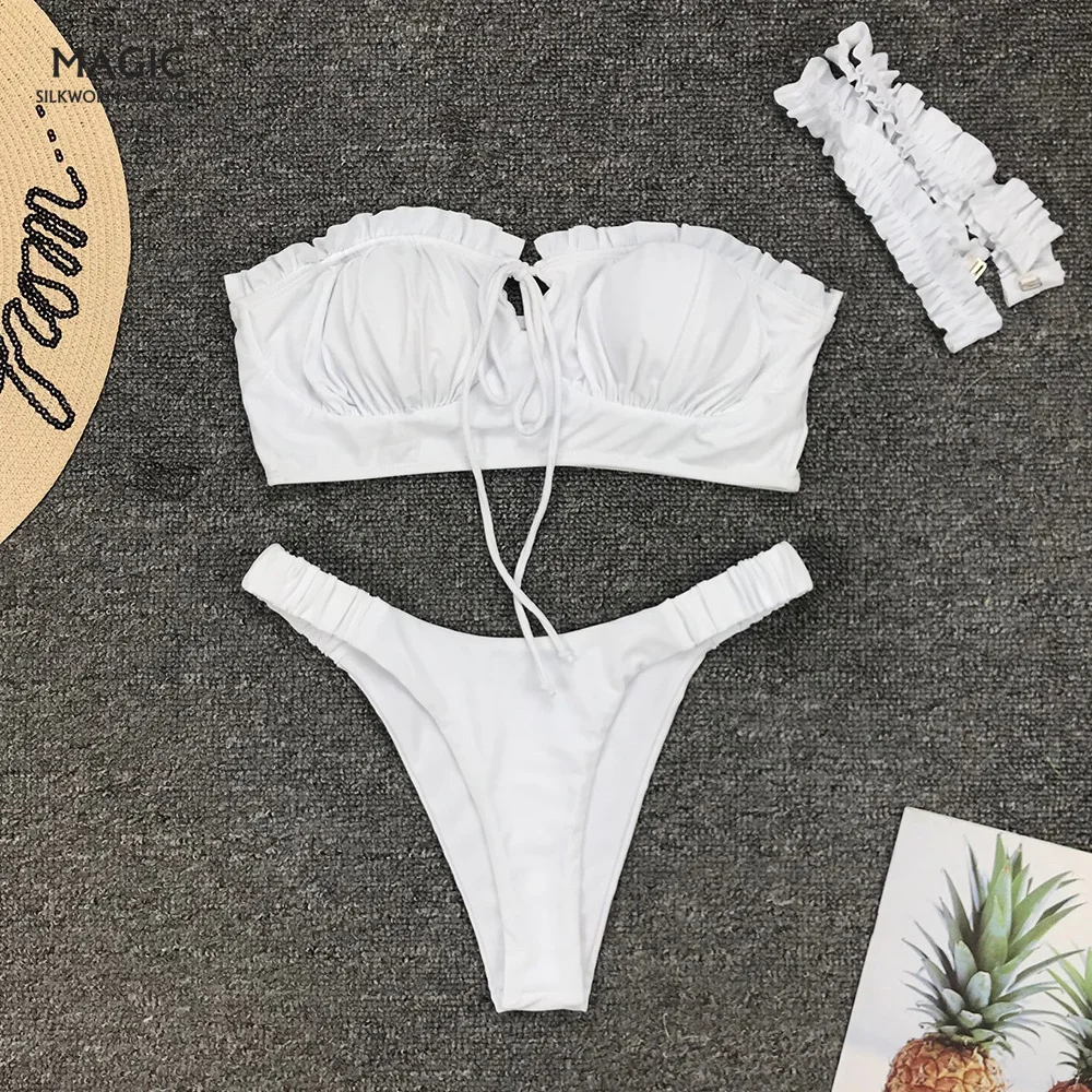 Женский купальник на шнуровке пикантный плиссированный бикини с открытой спиной