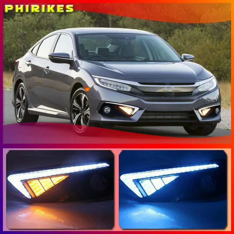 

Дневные ходовые огни Светодиодные лампы для Honda Civic 10th 2016 2017 2018 Габаритные огни с отверстием для противотуманного Света авто аксессуары 2 шт./компл.