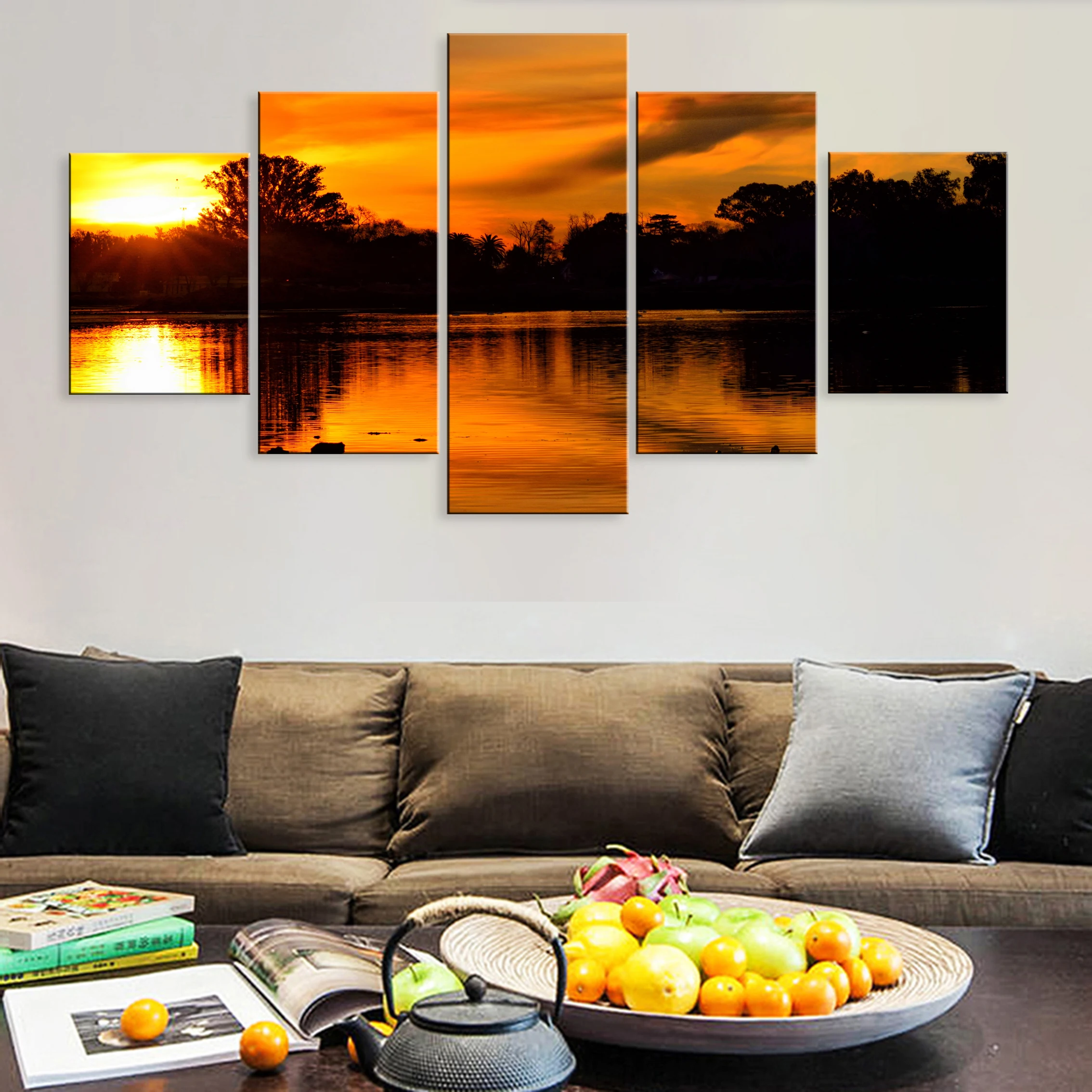 

Hd Printed 5 Piece Poster Canvas Room Home Decor Framework Laguna Beach Sunset Glow Landscape Beautiful Scenery