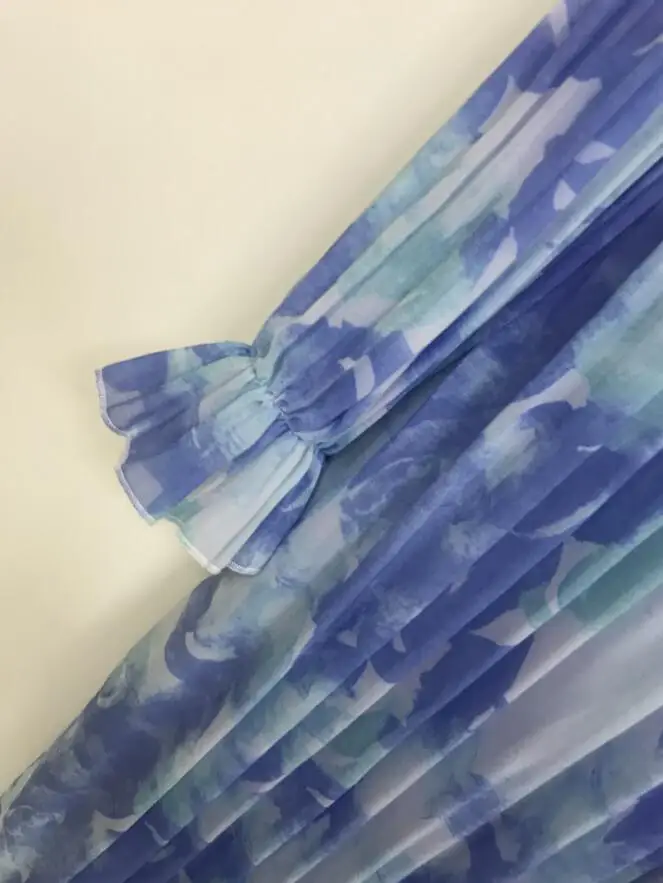 

2020 New Pleated Women Midi Dress Turtleneck Collar Sweet Print Elegant Holiday Spring Summer Female Long Dresses For Holiday