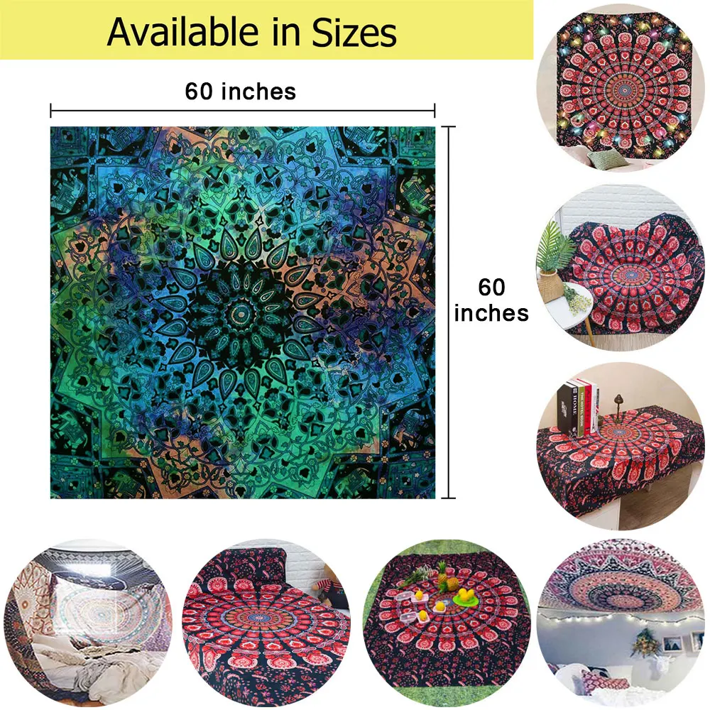 

Mandala Bohemian Tapestry Indian Traditional Cotton Printed Tapestry Wall Backdrop for Bedroom Decor GT2TSILX029