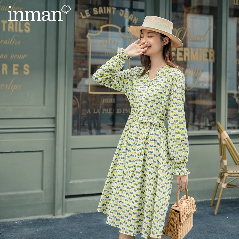 Женское платье с длинным рукавом и бантом INMAN Новое поступление осени 2020|Женские