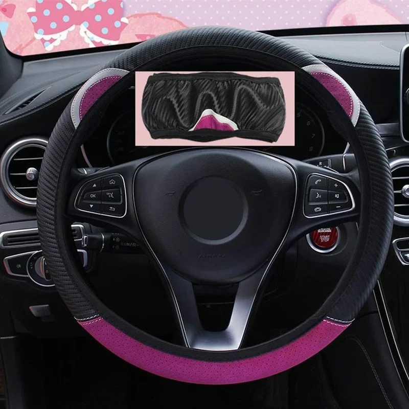 

High Quality Environmental Protection Fiber Leather Universal Four Seasons Cartoons Cat Ears Steering Wheel Cover Car Decoration