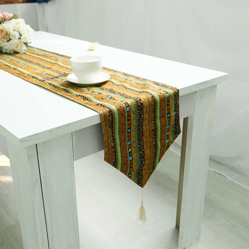 Богемная настольная Дорожка в этническом стиле из хлопка и льна с кисточками |
