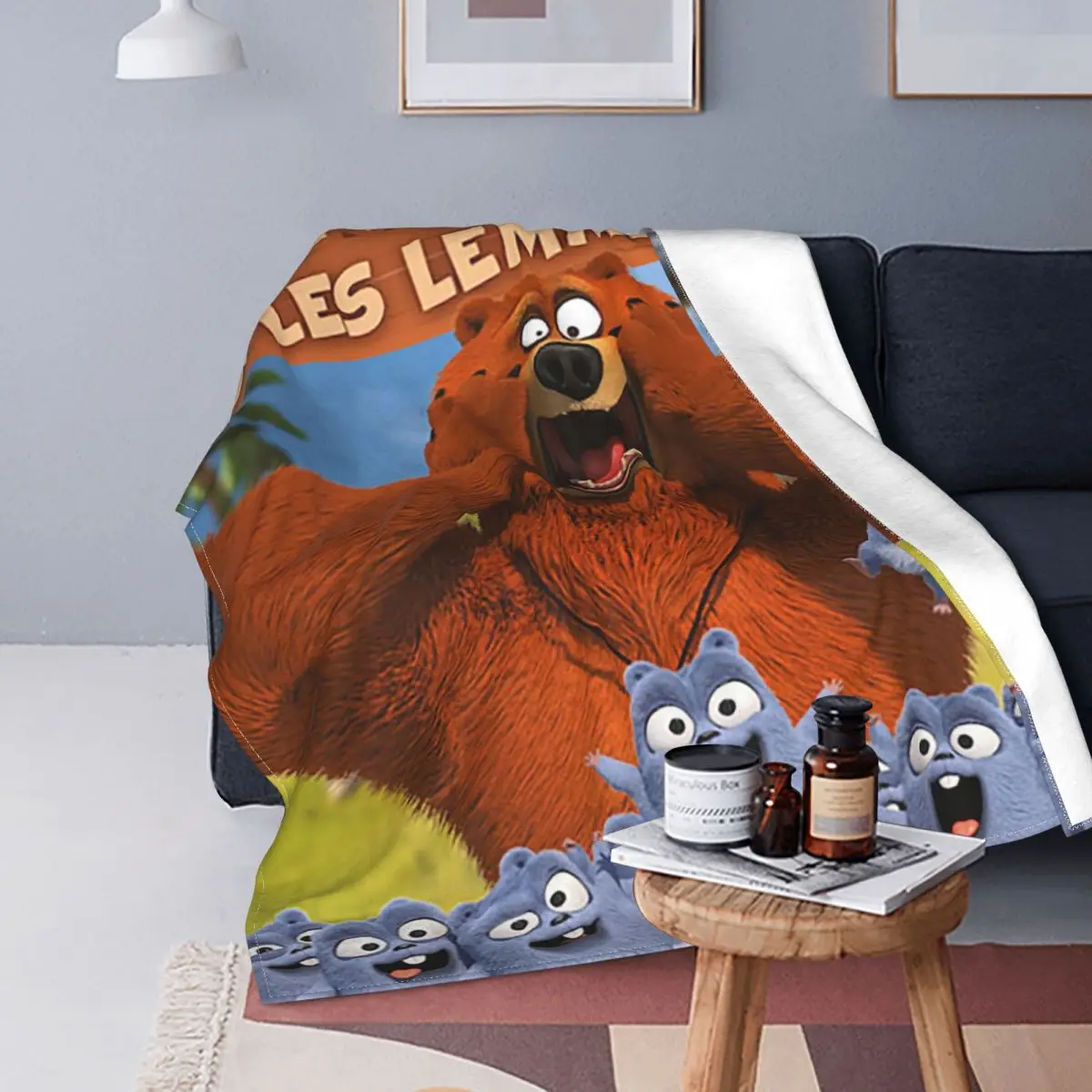 

Grizzy And The Lemmings Blankets Fleece All Season Bear Anime Portable Ultra-Soft Throw Blankets for Home Bedroom Rug Piece