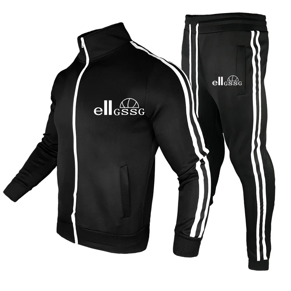 

2021EIIGSG Brand Men's Striped Stand Collar Casual Sports Suit Men's Jacket Zipper Suit Men's Fitness Jogging Sports Suit