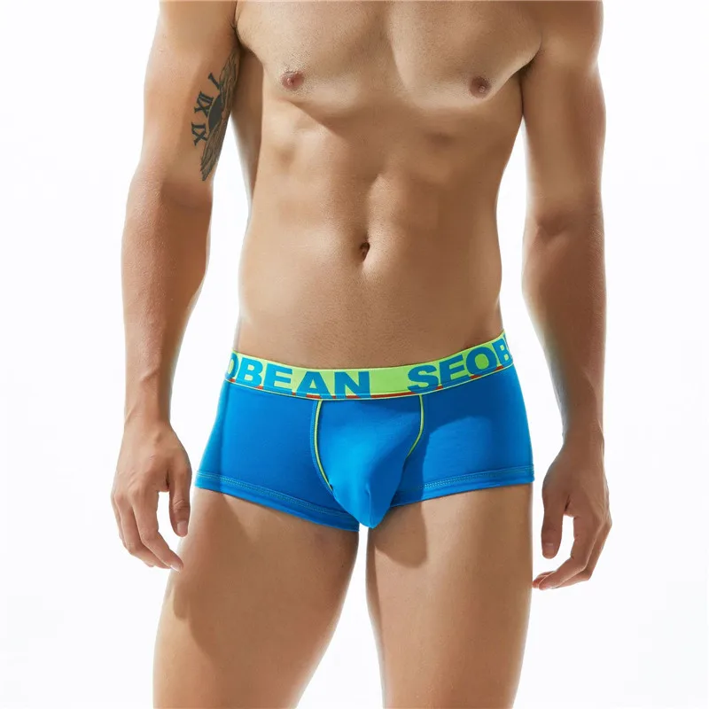 

SEOBEAN New Men's Cotton Boxer Youth Sexy Sports Low-Waist Underwear Solid Color Comfortable Breathable Boxers