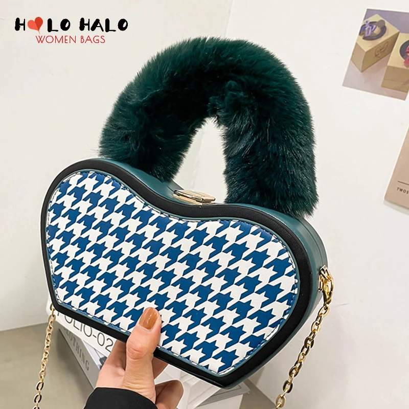 

Модные дамские сумочки и кошельки из твида, повседневная женская коробка, сумки через плечо, женские индивидуальные плюшевые сумки через пл...