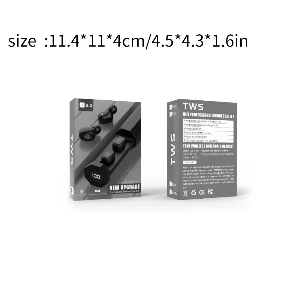 

TWS Bluetooth Earphone 5.0 Wireless Earbud Gaming Headphones TWS-201 Touch Control Sports Waterproof Stereo With Charging Case