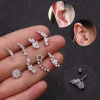1pc stainless steel and cz ear cartilage piercing helix jewelry tragus earring rook conch lobe screw back stud